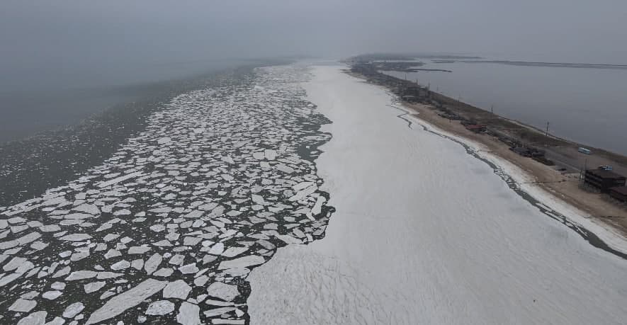 Азовское море покрылось слоем льда, - видео