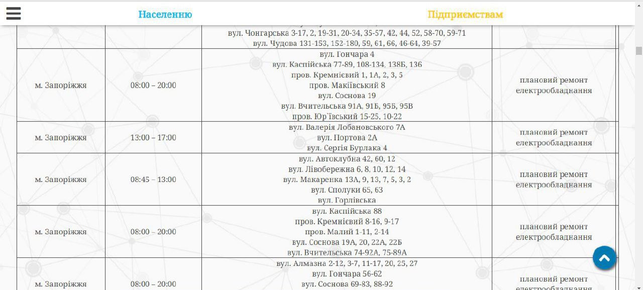 Відключення світла у Запоріжжі