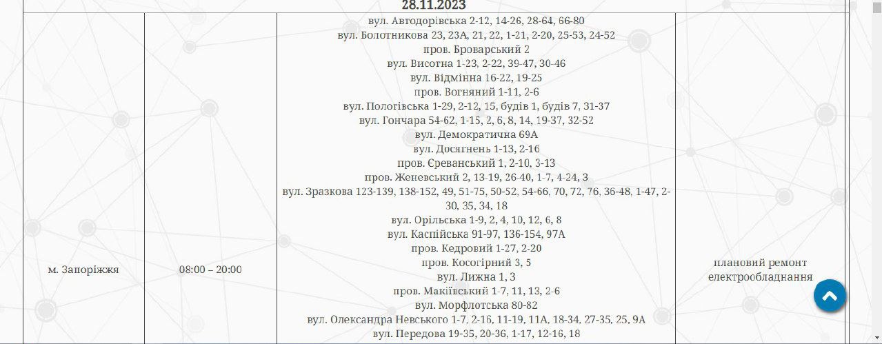 Відключення світла у Запоріжжі