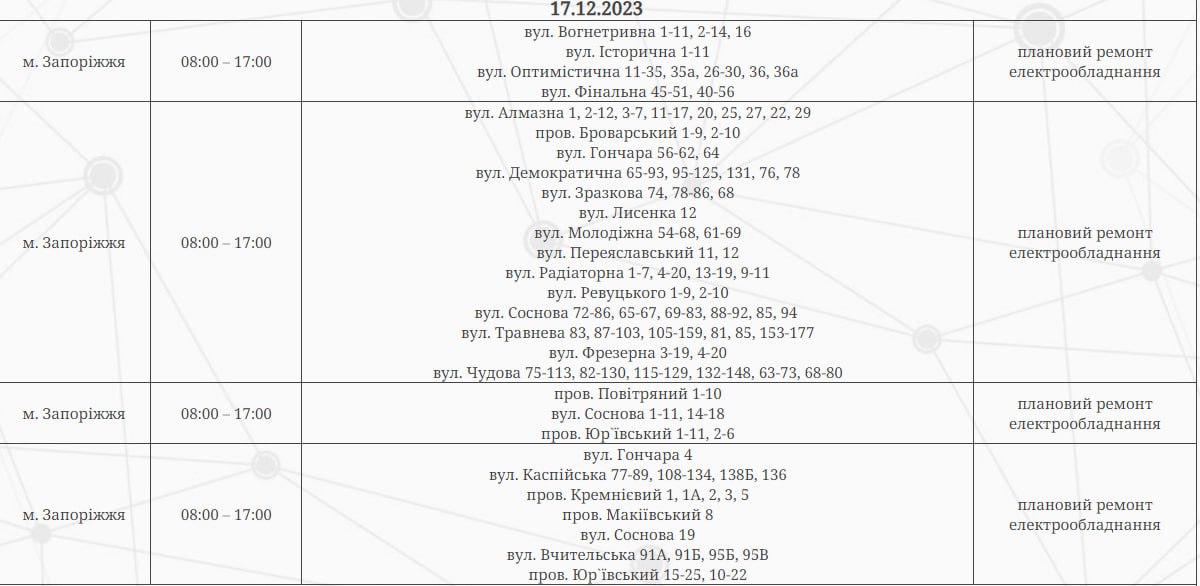 Відкоючення світла Запоріжжя