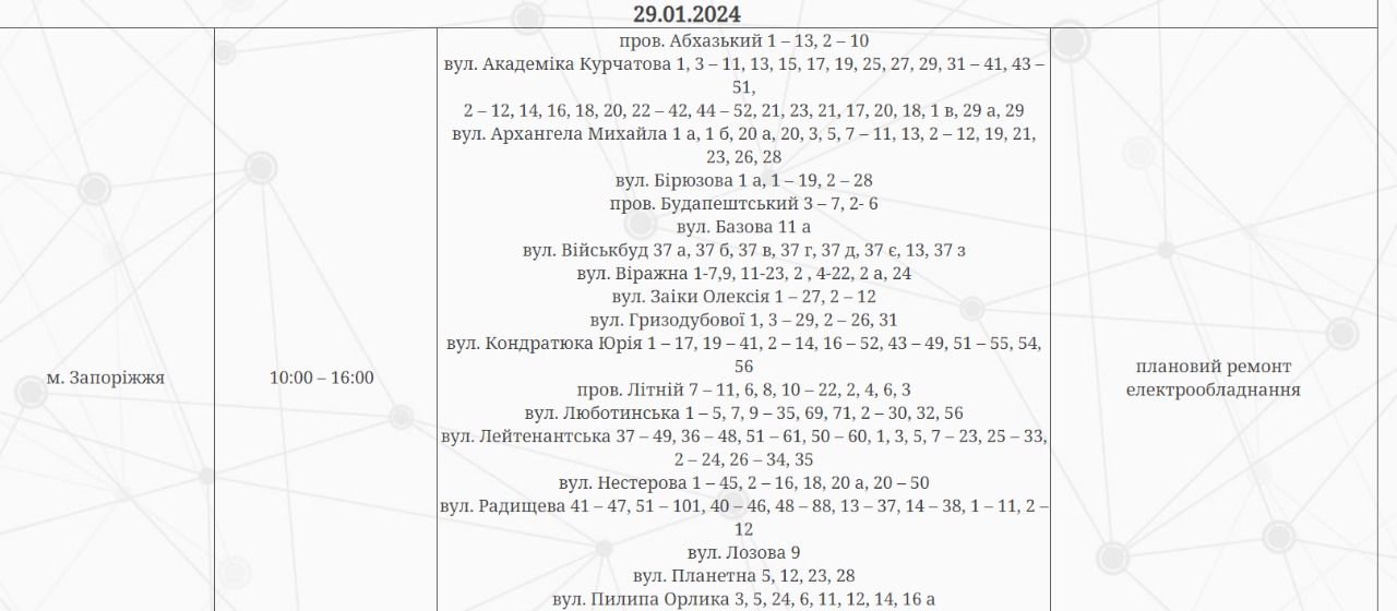 Запоріжжя без світла 29 січня