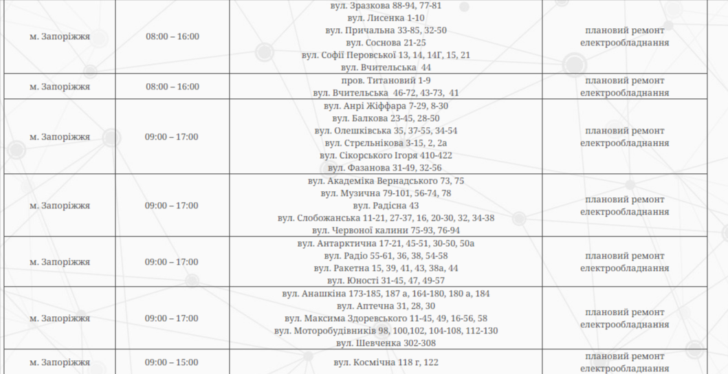 У Запоріжжі масові відключення світла 17 січня