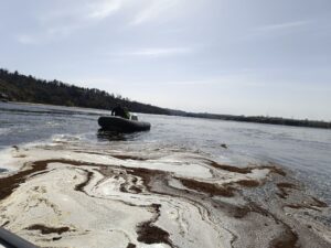 В Запорожье экологи ликвидировали утечку нефти с ДнепроГЭС (ФОТО)