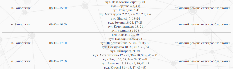 Запоріжжя відключення світла 29 березня