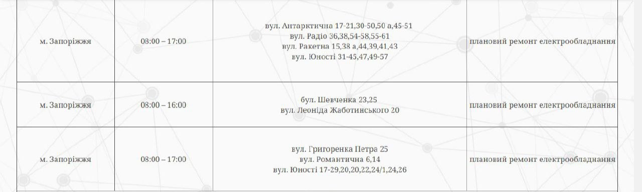 Відключення світла у Запоріжжі 26 квітня