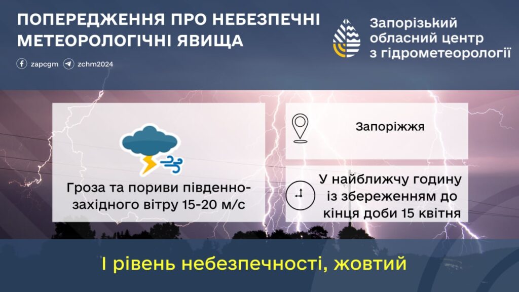 У Запоріжжі гроза 15 квітня