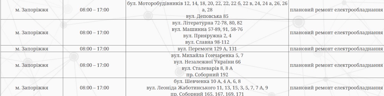 Відключення світла у Запоріжжі 23 травня