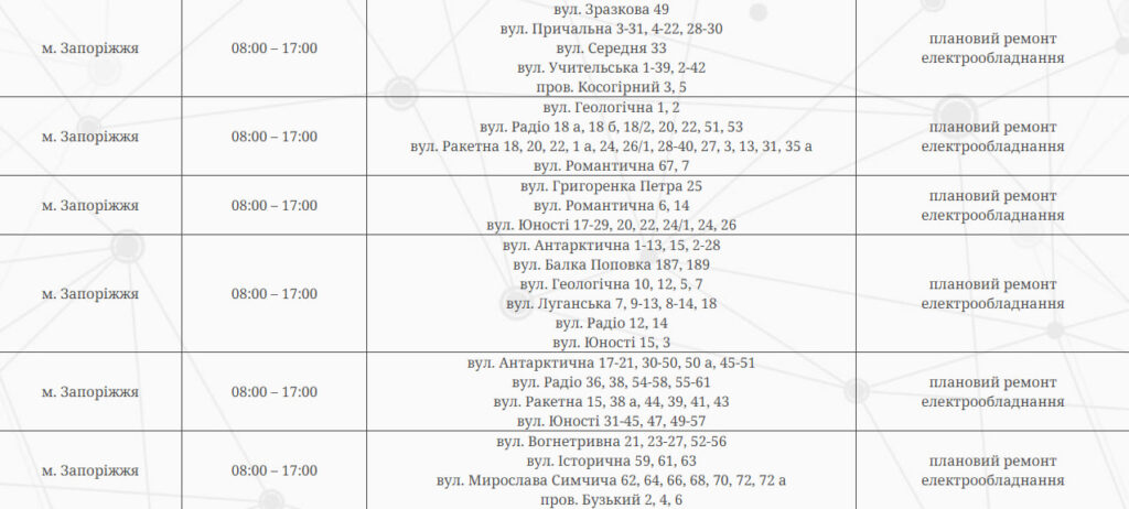 У Запоріжжі 31 травня будуть відключення світла: за якими адресами