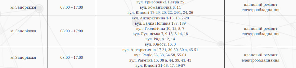 Відключення світла в Запоріжжі 5 червня